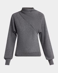 Wrap-Neck Fine Cashmere-Cotton Sweater