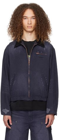 We11done Navy Distressed Denim Jacket
