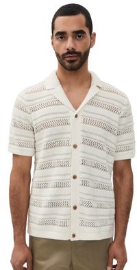 Marine Layer Open Knit Button Down Sweater Natural Stripe M