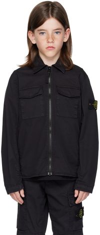 Stone Island Junior Kids Black Garment-Dyed Shirt