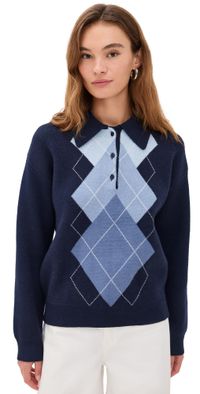 English Factory Argyle Knit Sweater Navy Multi XS