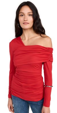 Susana Monaco Carryover One Shoulder Off Shoulder Top 8 Perfect Red XS