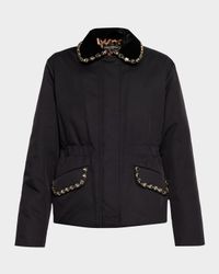 Crystal Velvet-Collar Nylon Barn Jacket