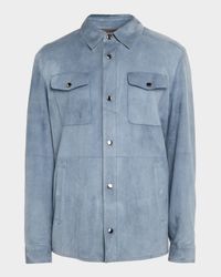 Men's Nuvola Suede Snap-Front Overshirt
