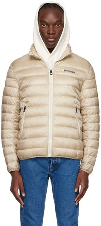 Palm Angels Blouson beige rembourré en duvet à logo brodé