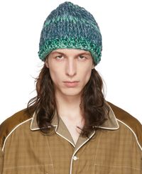 Nicholas Daley Bonnet bleu et vert tricoté à la main