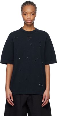 Cordera Navy Merino Wool Beaded T-shirt