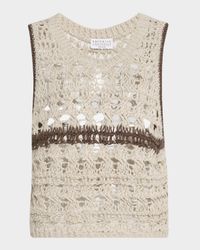 Contrast Stripe Open Knit Tank Top