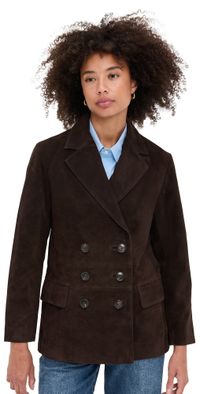 Madewell Double-Breasted Blazer In Suede Dark Carob XS