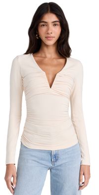 Susana Monaco V Neck Long Sleeve Top Belgian Crème XL