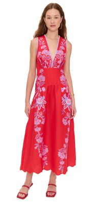FARM Rio Porcelain Garden Red Midi Dres Porcelain Garden Red L
