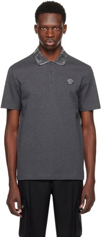 Versace Gray Greca Collar Polo