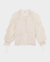 Zaria Blouson-Sleeve Ruffle Top
