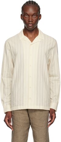 Sunspel Beige Embroidered Stripe Shirt