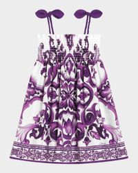 Girl's Majolica-Print Sleeveless Poplin Dress, Size 8-14
