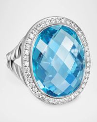 Oval Ring with Gemstone and Diamonds in Silver, 24.5x21mm