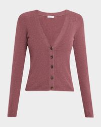 Metallic Cashmere Rib Knit V-Neck Cardigan