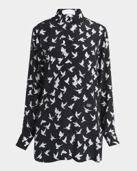 Flying Bird Silk Oversized Button-Down Shirt