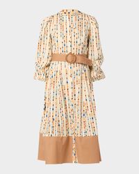 Bria Belted Brushstroke-Print Cotton Midi Dress