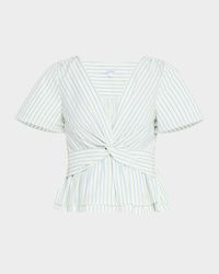 Caspien Striped Twist-Front Peplum Blouse