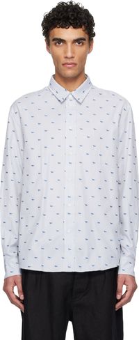 Maison Kitsuné Gray & White Profile Fox Casual Striped Shirt