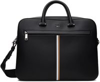 BOSS Black Faux-Leather Signature Stripe Trim Briefcase