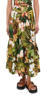 FARM Rio Botanical Forest Asymmetric Yoke Midi Skirt Botanical Forest Multicolor XS