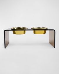 Medium Bronze Double Bowl Pet Feeder, 1 Qt Golden Bowls