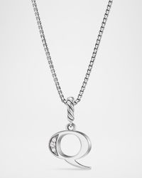 Pave Initial Pendant Necklace with Diamonds in Silver, 17mm