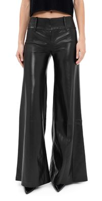 alice + olivia Olivia Vegan Leather Wide Leg Flare Pants Black 4