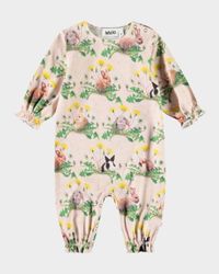 Girl's Florina Rabbit-Print Organic Cotton Bodysuit, Size 3M-12M