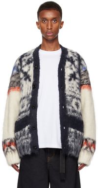 sacai Off-White Pattern Knit Cardigan
