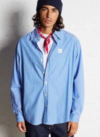 American Vintage - Chemise oversize rayée en coton - Taille XL - Bleu