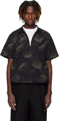 sacai Black Dot Flower Print Polo