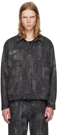 Engineered Garments Blouson noir en denim à effet usé imprimé