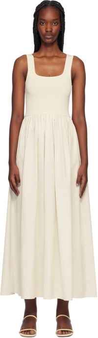 Matteau Robe midi blanc cassé en popeline de coton et en tricot