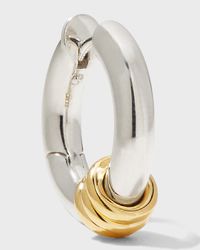 Men's 13mm Thick Hollow Hoop Earring in Sterling Silver with Yellow Gold Accents, Single