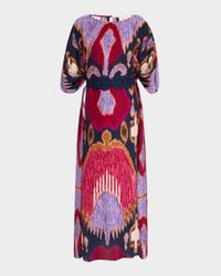 Elizabeth Ikat-Print Belted Maxi Kaftan Dress