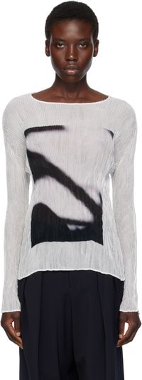 Issey Miyake T-shirt blanc en crêpe chiffon à image