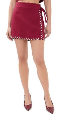 SIMKHAI Banks Wrap Mini Skirt Oxblood Multi S