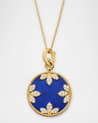 18K Yellow Gold Diamond and Lapis Pendant Necklace