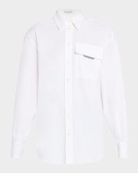 Button-Front Poplin Shirt with Monili Pocket