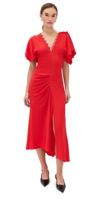 Victoria Beckham Short Sleeve Rouleaux Detail Dress Cayenne 12