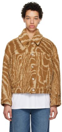 Stella McCartney Tan Woodgrain Print Teddy Jacket