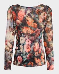 Floral-Print Mesh Top