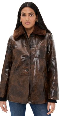 Avec Les Filles Faux Leather Relaxed Aviator Jacket Glazed Chocolate M