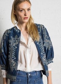 M.a.b.e - Veste droite en coton brodé - Taille L - Bleu