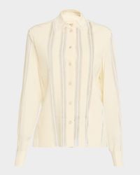 Lace Pleated Crepe De Chine Shirt