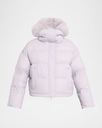 Short Down Jacket with Removable Fur Trim