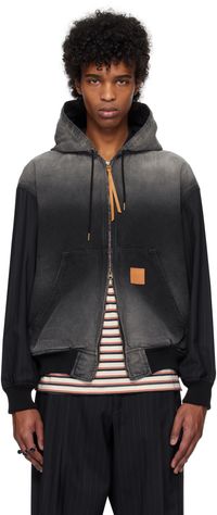Khoki Black Vintage-Effect Work Jacket